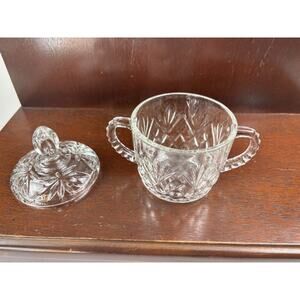 Vintage Anchor Hocking Prescut Star Pattern Sugar Dish With Handles